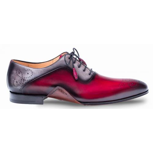 Mezlan "Ferrara" Burgundy / Grey Genuine Calfskin Plain Toe Oxford Shoes 8450.